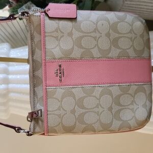 Coach Signature Pink and Tan Crossbody Bag